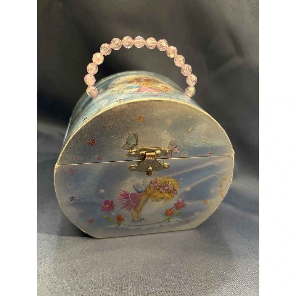 Dancing Fairy Jewelry Box #217-28 Ballerina Pink Beaded Handle Twinkle Works